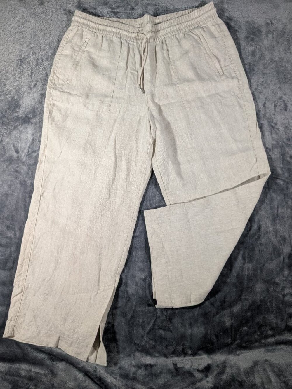 Athleta Womens Retreat 100% Linen Pants High Rise Wide Leg Beige Size XL, 1324